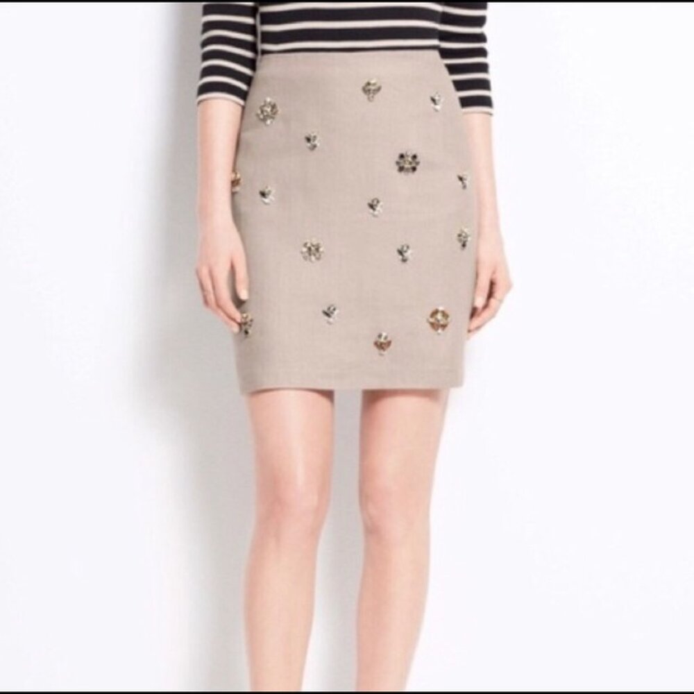 Ann Taylor Linen Rhinestone Embellished Skirt 6